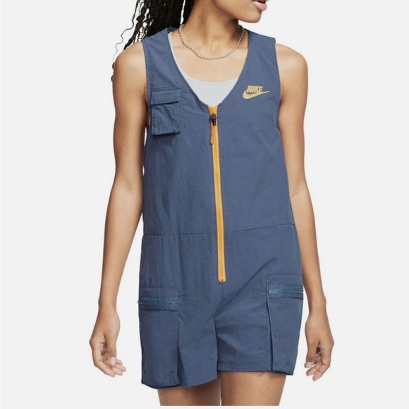 NIKE Sportswear Icon Clash Women's Romper Dusty Blue | Large - Picture 1 of 8